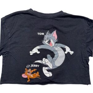 Tom & Jerry Graphic Cropped Black Ling Sleeve Tee Sz Small